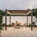 Patio LED Louvered Pergola 10x10Ft, Outdoor Metal Pergola with Adjustable Roof and LED strip lights, Easy Assembly Patio Pergola for Patio, Deck, Porch, Yard - Sonkuki