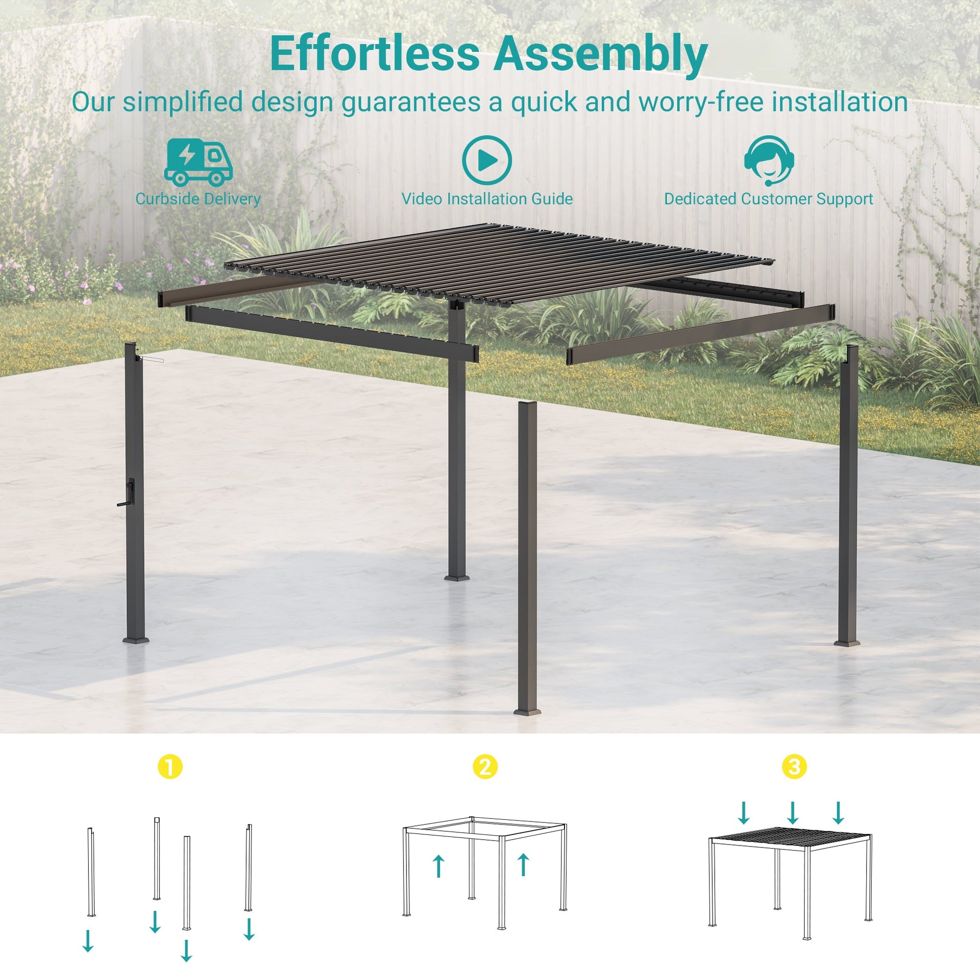 Patio LED Louvered Pergola 10x10Ft, Outdoor Metal Pergola with Adjustable Roof and LED strip lights, Easy Assembly Patio Pergola for Patio, Deck, Porch, Yard - Sonkuki