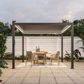 Patio LED Louvered Pergola 10x10Ft, Outdoor Metal Pergola with Adjustable Roof and LED strip lights, Easy Assembly Patio Pergola for Patio, Deck, Porch, Yard - Sonkuki
