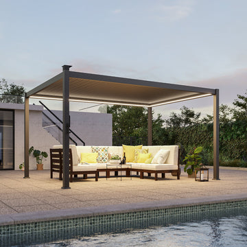 Patio LED Louvered Pergola 10x13Ft, Outdoor Metal Pergola with Adjustable Roof and LED strip lights, Easy Assembly Patio Pergola for Patio, Deck, Porch, Yard - Sonkuki