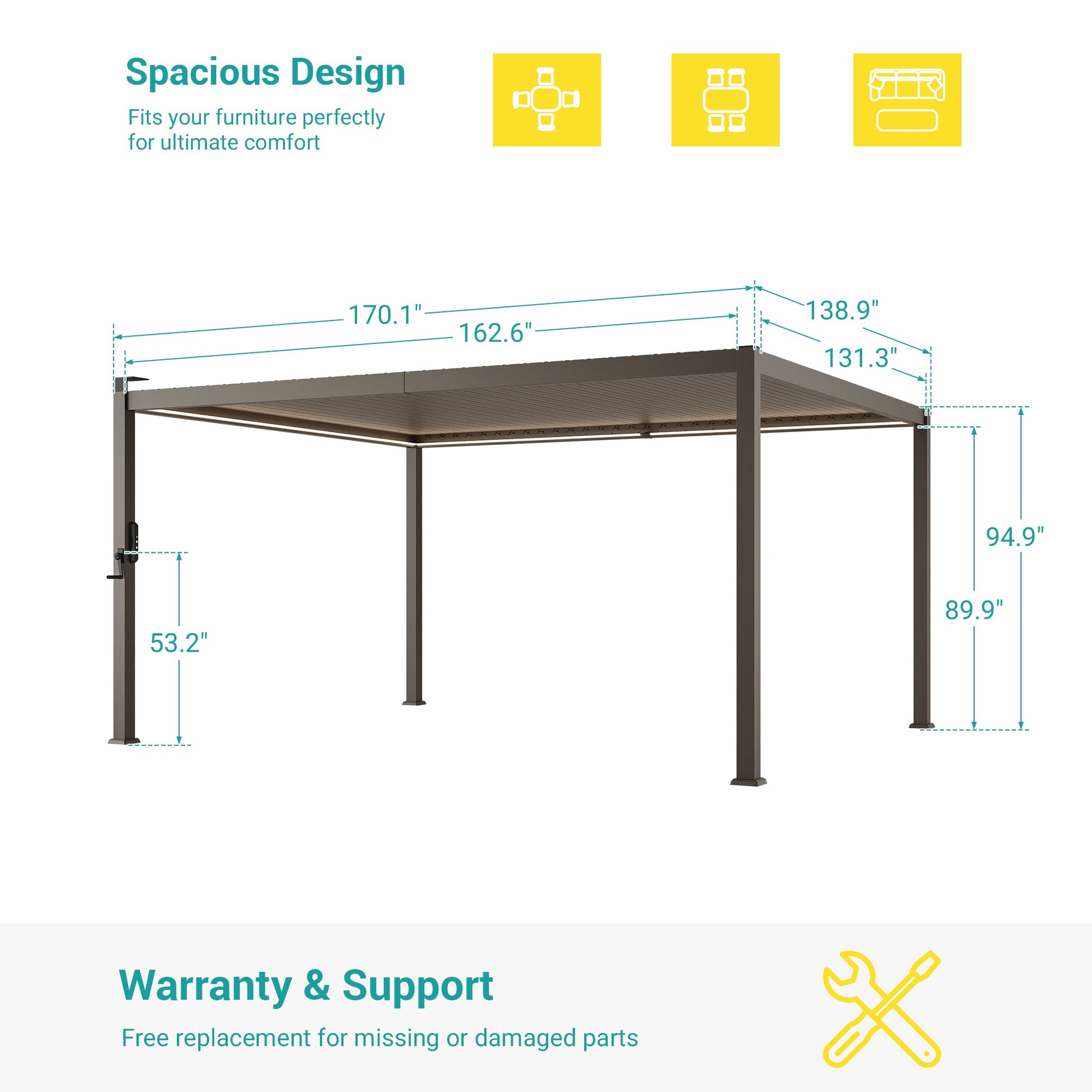 Patio LED Louvered Pergola 12x14Ft, Outdoor Metal Pergola with Adjustable Roof and LED strip lights, Easy Assembly Patio Pergola for Patio, Deck, Porch, Yard - Sonkuki