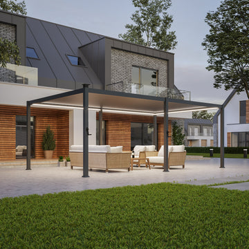 Patio LED Louvered Pergola 12x20Ft, Outdoor Metal Pergola with Adjustable Roof and LED strip lights, Easy Assembly Patio Pergola for Patio, Deck, Porch, Yard - Sonkuki