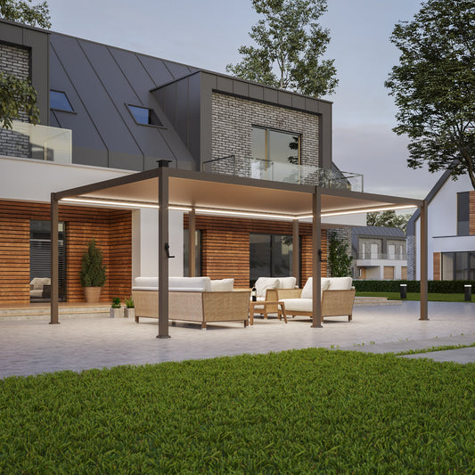 Patio LED Louvered Pergola 12x20Ft, Outdoor Metal Pergola with Adjustable Roof and LED strip lights, Easy Assembly Patio Pergola for Patio, Deck, Porch, Yard - Sonkuki