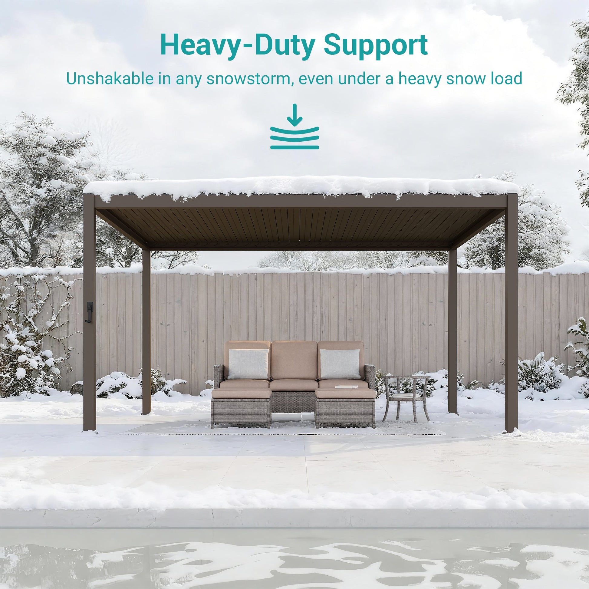 Patio LED Louvered Pergola 9x14Ft, Outdoor Metal Pergola with Adjustable Roof and LED strip lights, Easy Assembly Patio Pergola for Patio, Deck, Porch, Yard - Sonkuki