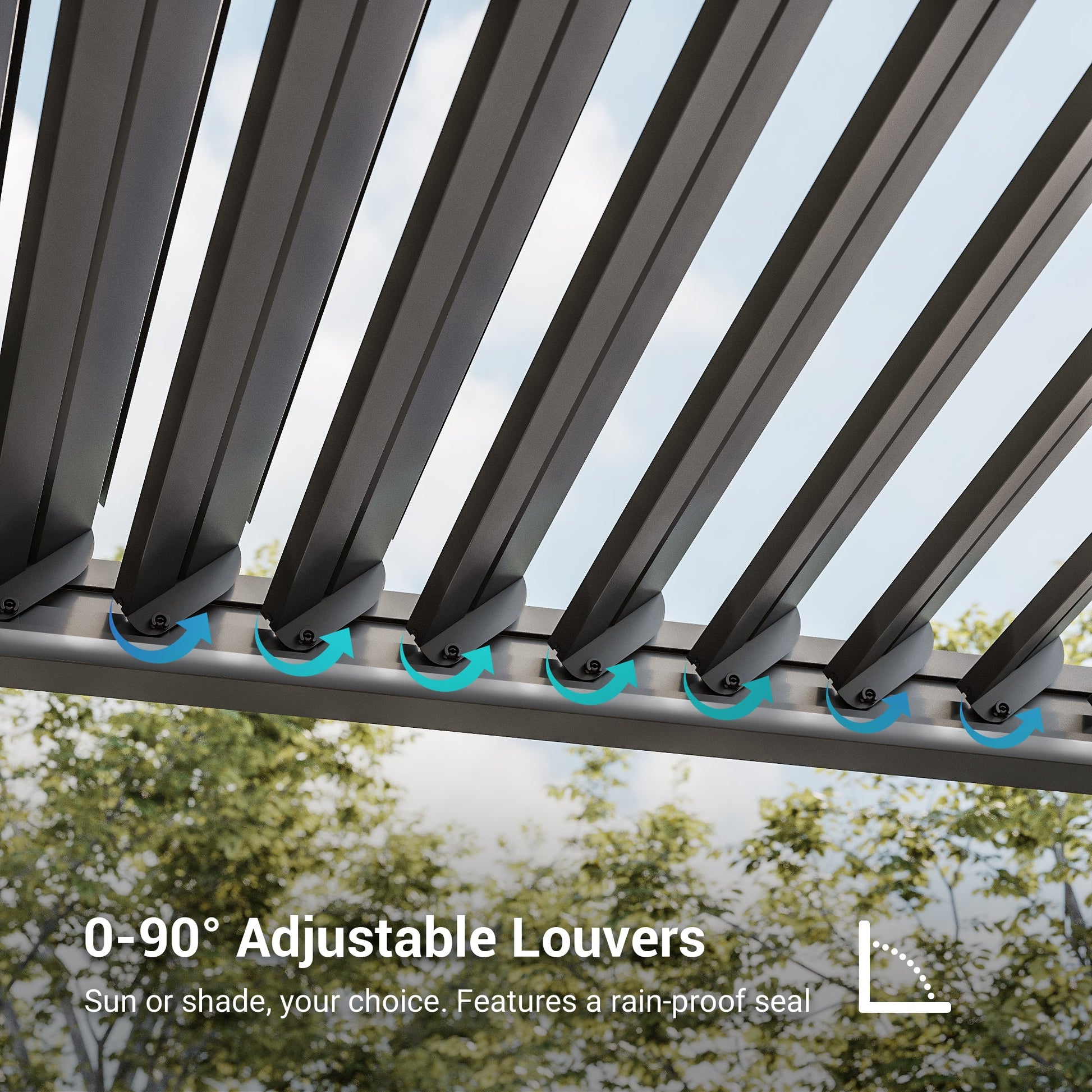 Patio LED Louvered Pergola 9x14Ft, Outdoor Metal Pergola with Adjustable Roof and LED strip lights, Easy Assembly Patio Pergola for Patio, Deck, Porch, Yard - Sonkuki