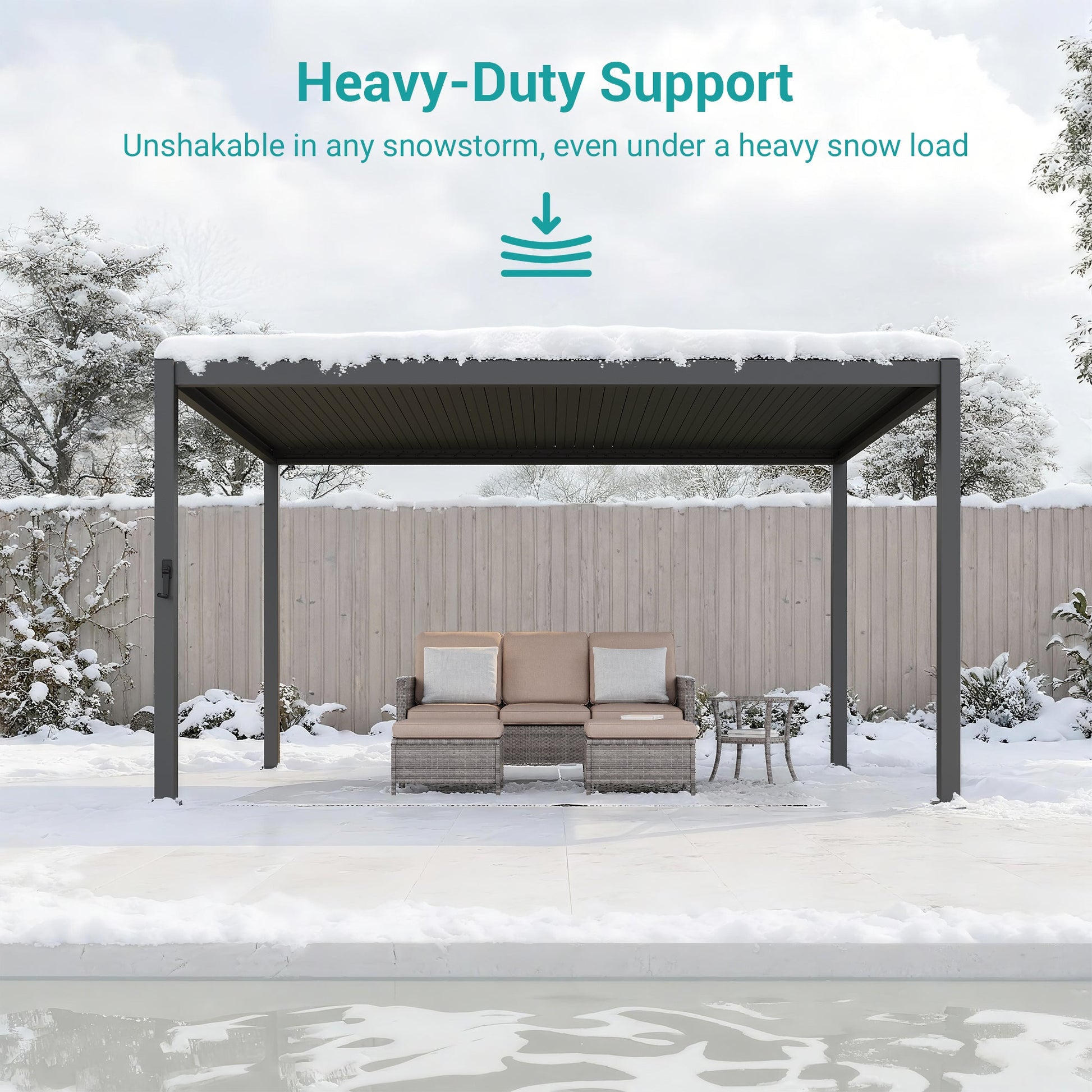 Patio LED Louvered Pergola 9x14Ft, Outdoor Metal Pergola with Adjustable Roof and LED strip lights, Easy Assembly Patio Pergola for Patio, Deck, Porch, Yard - Sonkuki