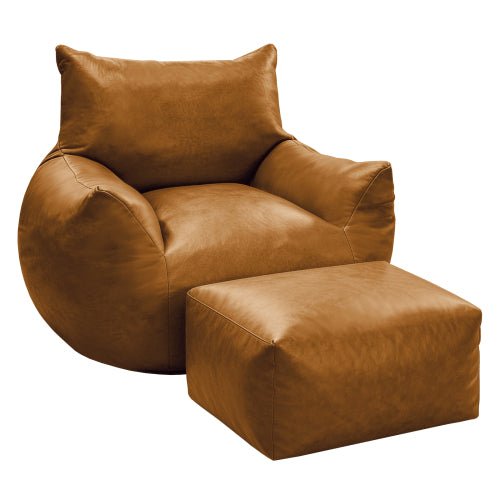 PBPMJT-Bean Bag Chair,Bean Bag Chair with Ottoman - Large Bean Bag Sofa for Adults, Teens, and Children for Living Rooms, Bedroom, Dorm,Tech Fabric with faux‑leather appearance,Brown - Sonkuki