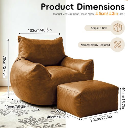 PBPMJT-Bean Bag Chair,Bean Bag Chair with Ottoman - Large Bean Bag Sofa for Adults, Teens, and Children for Living Rooms, Bedroom, Dorm,Tech Fabric with faux‑leather appearance,Brown - Sonkuki