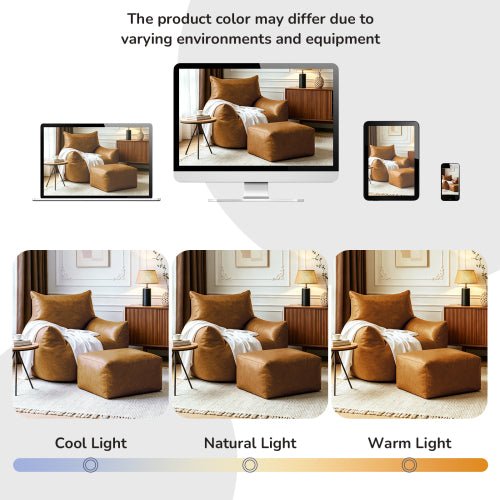 PBPMJT-Bean Bag Chair,Bean Bag Chair with Ottoman - Large Bean Bag Sofa for Adults, Teens, and Children for Living Rooms, Bedroom, Dorm,Tech Fabric with faux‑leather appearance,Brown - Sonkuki
