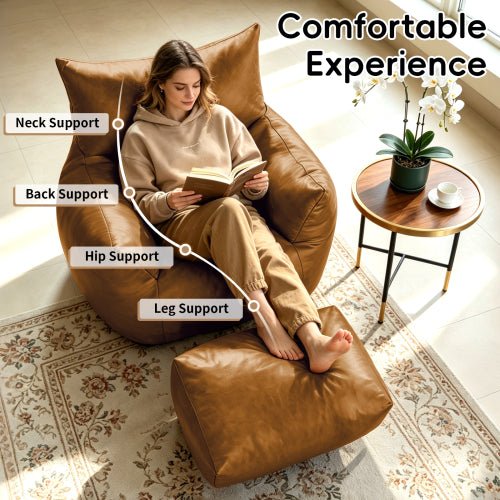 PBPMJT-Bean Bag Chair,Bean Bag Chair with Ottoman - Large Bean Bag Sofa for Adults, Teens, and Children for Living Rooms, Bedroom, Dorm,Tech Fabric with faux‑leather appearance,Brown - Sonkuki