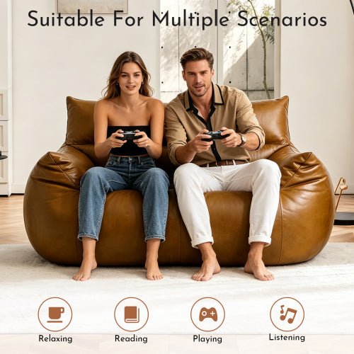PBPMSR - Bean Bag Chair,Bean Bag Sofa - Large Bean Bag Sofa for Adults, Teens, and Children for Living Rooms, Bedroom, Dorm,Tech Fabric with faux‑leather appearance,Brown - Sonkuki
