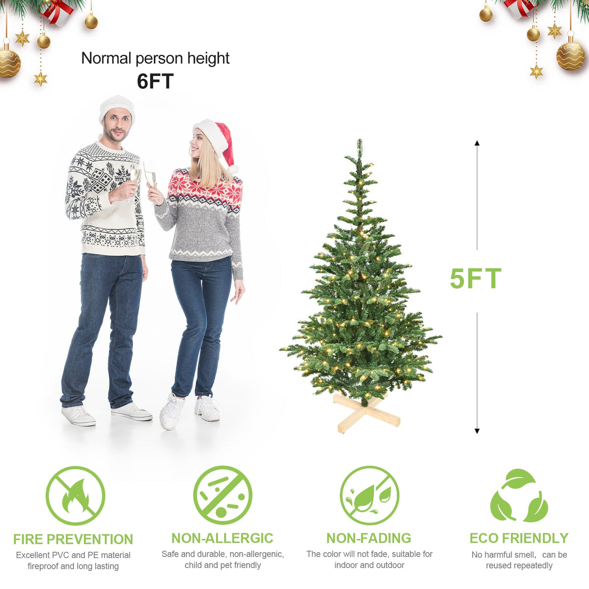 PE/PVC Mixed Christmas Tree with Wooden Stand - Sonkuki