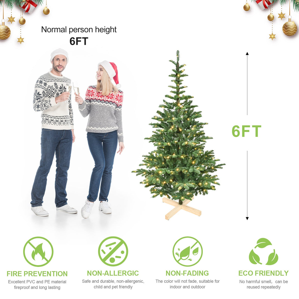 PE/PVC Mixed Christmas Tree with Wooden Stand - Sonkuki