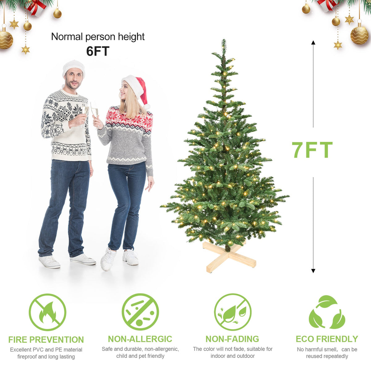 PE/PVC Mixed Christmas Tree with Wooden Stand - Sonkuki