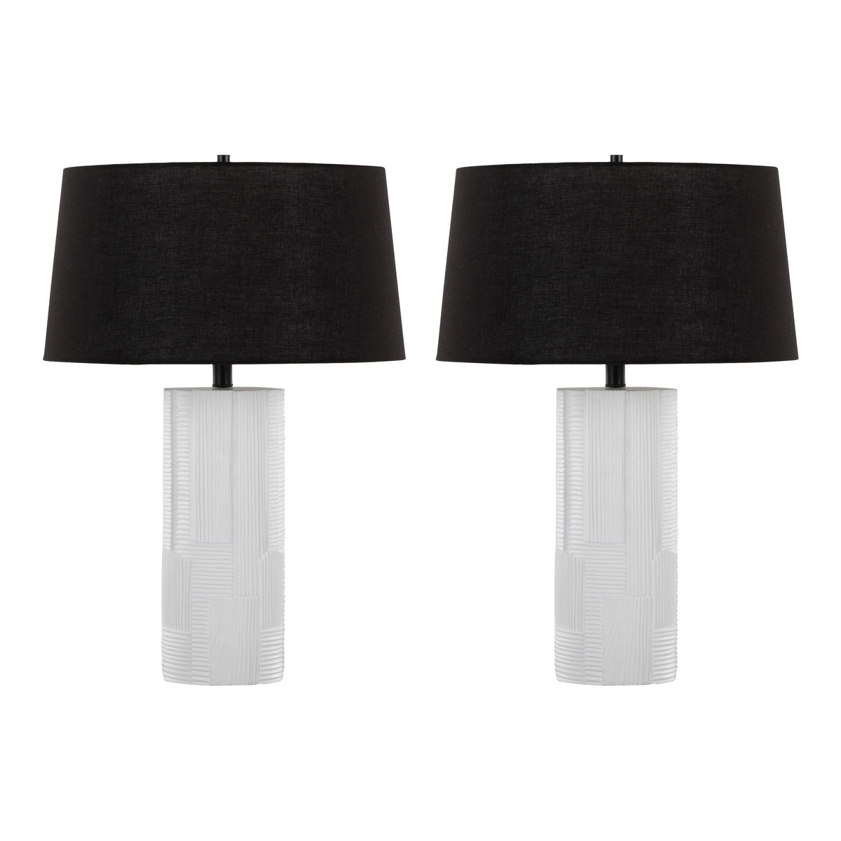 Petra 26" Contemporary Polyresin Table Lamp in Cream Polyresin and Black Metal with Black Linen Shade by LumiSource - Set of 2 - Sonkuki