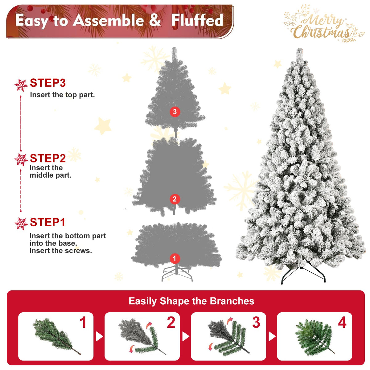 Pre-Lit PVC Flocked Christmas Tree - Sonkuki