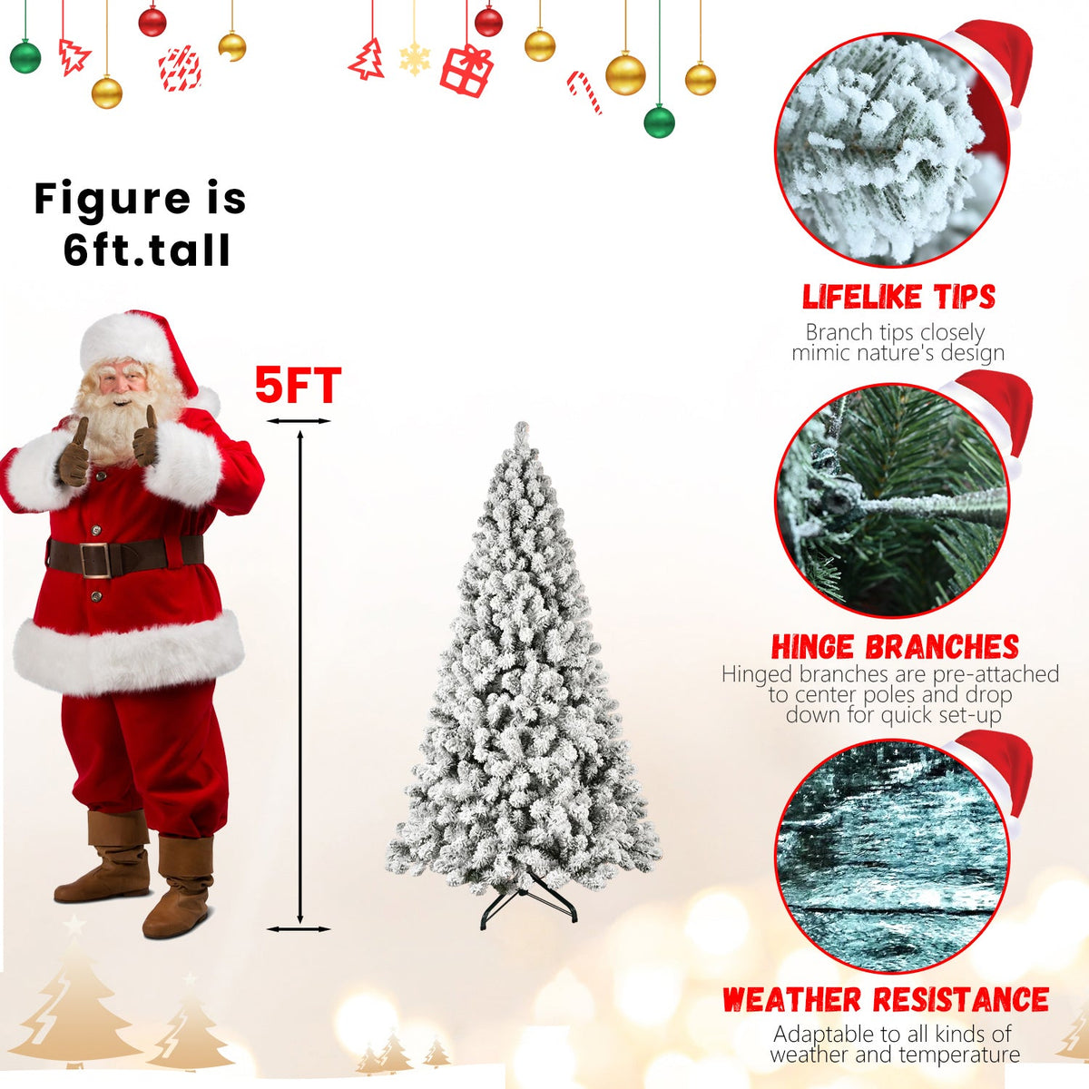Pre-Lit PVC Flocked Christmas Tree - Sonkuki