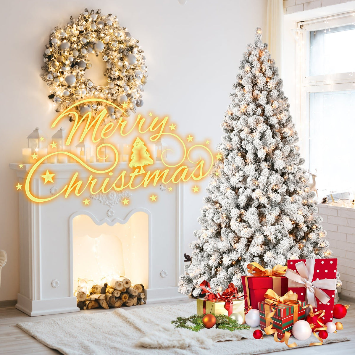 Pre-Lit PVC Flocked Christmas Tree - Sonkuki
