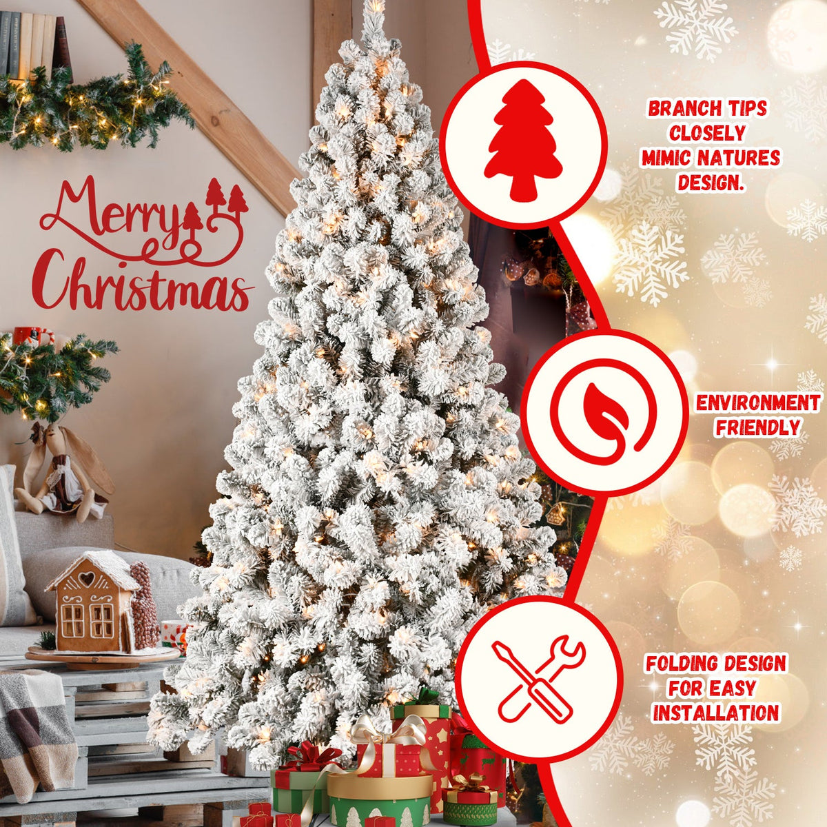 Pre-Lit PVC Flocked Christmas Tree - Sonkuki