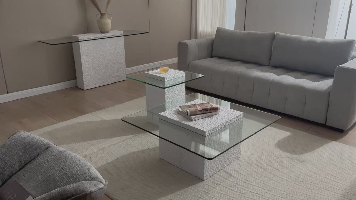 Modern White Textured Cube Coffee Table - product video