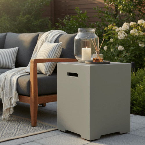 Propane Tank Cover 16 Inch, 20 LB Outdoor Tank Storage Hideaway Table for Gas Fire Pits, Concrete Tank Holder, Cement grey, light grey - Sonkuki