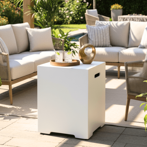 Propane Tank Cover 16 Inch, 20 LB Outdoor Tank Storage Hideaway Table for Gas Fire Pits, Concrete Tank Holder, Cement grey, light grey - Sonkuki