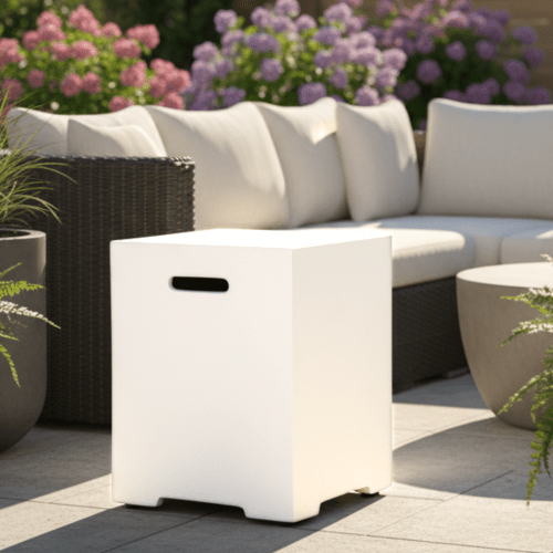 Propane Tank Cover 16 Inch, 20 LB Outdoor Tank Storage Hideaway Table for Gas Fire Pits, Concrete Tank Holder, Cement grey, light grey - Sonkuki