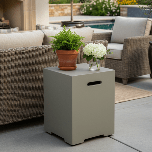 Propane Tank Cover 16 Inch, 20 LB Outdoor Tank Storage Hideaway Table for Gas Fire Pits, Concrete Tank Holder, Cement grey, light grey - Sonkuki
