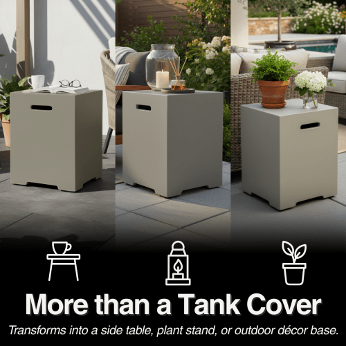 Propane Tank Cover 16 Inch, 20 LB Outdoor Tank Storage Hideaway Table for Gas Fire Pits, Concrete Tank Holder, Cement grey, light grey - Sonkuki