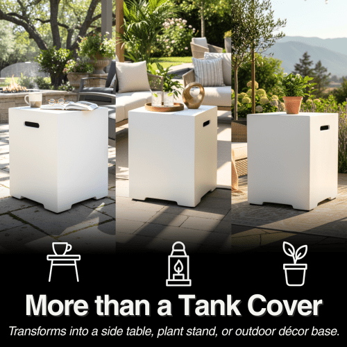 Propane Tank Cover 16 Inch, 20 LB Outdoor Tank Storage Hideaway Table for Gas Fire Pits, Concrete Tank Holder, Cement grey, light grey - Sonkuki