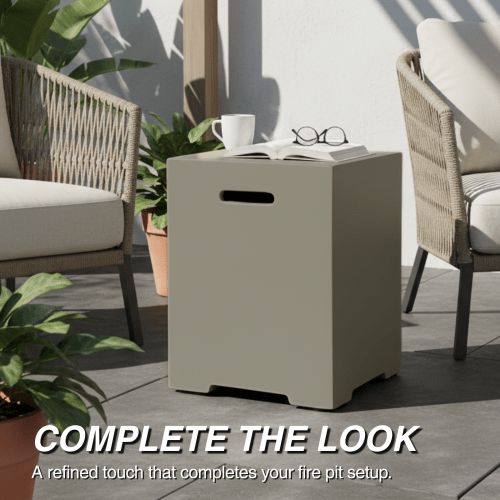 Propane Tank Cover 16 Inch, 20 LB Outdoor Tank Storage Hideaway Table for Gas Fire Pits, Concrete Tank Holder, Cement grey, light grey - Sonkuki