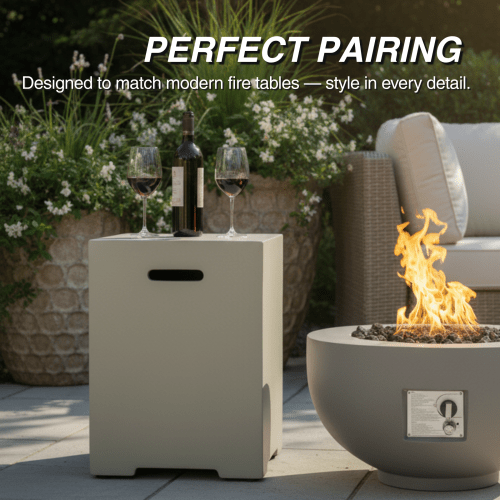 Propane Tank Cover 16 Inch, 20 LB Outdoor Tank Storage Hideaway Table for Gas Fire Pits, Concrete Tank Holder, Cement grey, light grey - Sonkuki