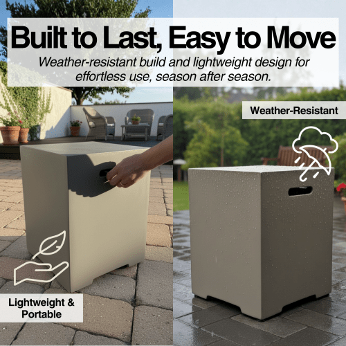 Propane Tank Cover 16 Inch, 20 LB Outdoor Tank Storage Hideaway Table for Gas Fire Pits, Concrete Tank Holder, Cement grey, light grey - Sonkuki