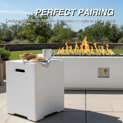 Propane Tank Cover 16 Inch, 20 LB Outdoor Tank Storage Hideaway Table for Gas Fire Pits, Concrete Tank Holder, Cement grey, light grey - Sonkuki