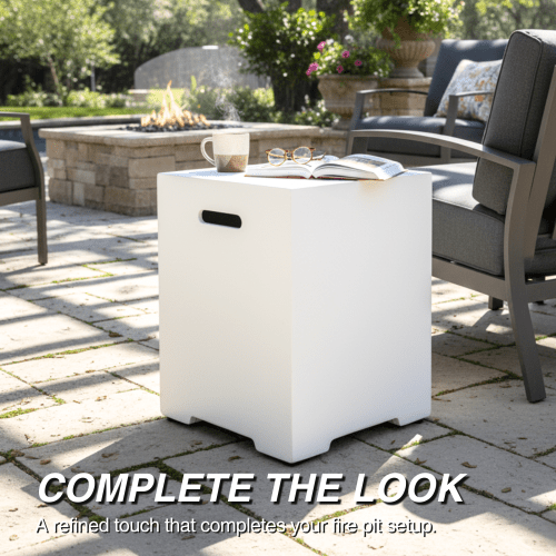 Propane Tank Cover 16 Inch, 20 LB Outdoor Tank Storage Hideaway Table for Gas Fire Pits, Concrete Tank Holder, Cement grey, light grey - Sonkuki