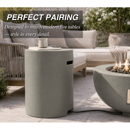Propane Tank Cover Table, 16" Lightweight Concrete Propane Tank Hideaway for 20 lb Propane Tank, Outdoor Side Table with Handles for Gas Fire Pit, BBQ Grill & Griddle, Stone Look - Sonkuki