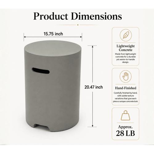 Propane Tank Cover Table, 16" Lightweight Concrete Propane Tank Hideaway for 20 lb Propane Tank, Outdoor Side Table with Handles for Gas Fire Pit, BBQ Grill & Griddle, Stone Look - Sonkuki