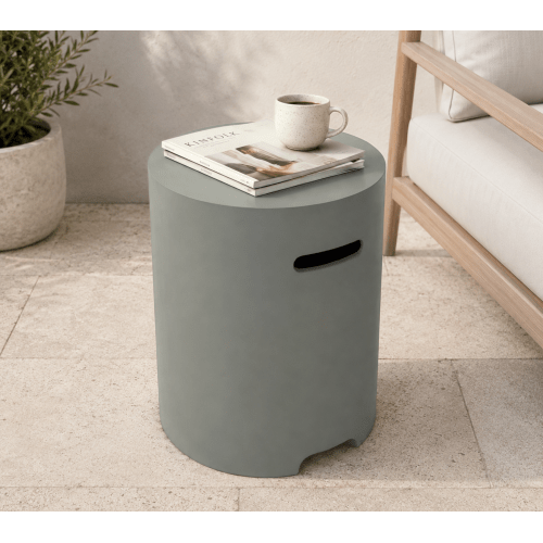Propane Tank Cover Table, 16" Lightweight Concrete Propane Tank Hideaway for 20 lb Propane Tank, Outdoor Side Table with Handles for Gas Fire Pit, BBQ Grill & Griddle, Stone Look - Sonkuki