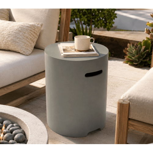 Propane Tank Cover Table, 16" Lightweight Concrete Propane Tank Hideaway for 20 lb Propane Tank, Outdoor Side Table with Handles for Gas Fire Pit, BBQ Grill & Griddle, Stone Look - Sonkuki