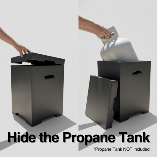 Propane Tank Cover Table, Outdoor Cylinder Hideaway Table for Gas Fire Pit and Gas Griddle, Outdoor Side Table for Fire Pit, Light Concrete, Dark Grey - Sonkuki