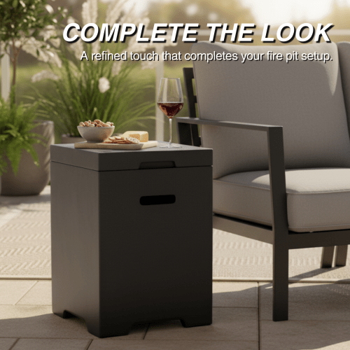 Propane Tank Cover Table, Outdoor Cylinder Hideaway Table for Gas Fire Pit and Gas Griddle, Outdoor Side Table for Fire Pit, Light Concrete, Dark Grey - Sonkuki