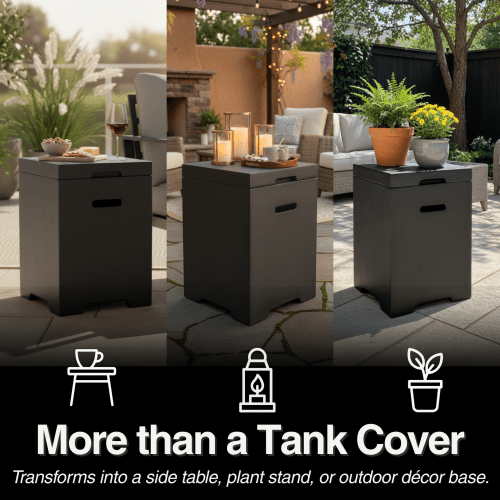 Propane Tank Cover Table, Outdoor Cylinder Hideaway Table for Gas Fire Pit and Gas Griddle, Outdoor Side Table for Fire Pit, Light Concrete, Dark Grey - Sonkuki