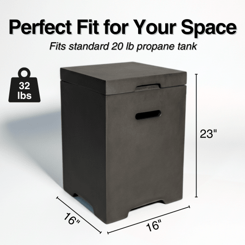 Propane Tank Cover Table, Outdoor Cylinder Hideaway Table for Gas Fire Pit and Gas Griddle, Outdoor Side Table for Fire Pit, Light Concrete, Dark Grey - Sonkuki