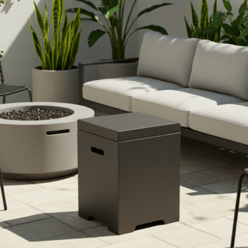 Propane Tank Cover Table, Outdoor Cylinder Hideaway Table for Gas Fire Pit and Gas Griddle, Outdoor Side Table for Fire Pit, Light Concrete, Dark Grey - Sonkuki