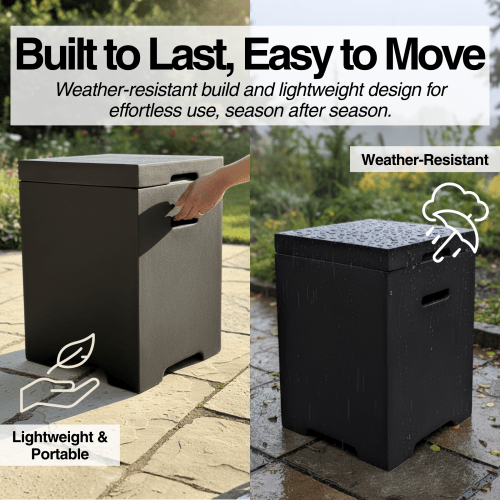 Propane Tank Cover Table, Outdoor Cylinder Hideaway Table for Gas Fire Pit and Gas Griddle, Outdoor Side Table for Fire Pit, Light Concrete, Dark Grey - Sonkuki