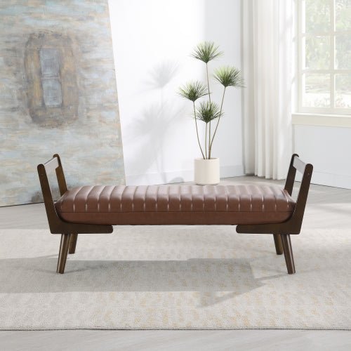 PU Leather Bedroom Bench with Solid Wood Legs - Sonkuki