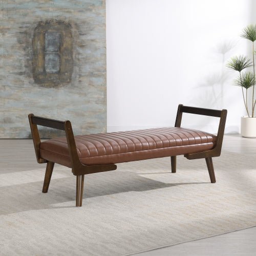 PU Leather Bedroom Bench with Solid Wood Legs - Sonkuki