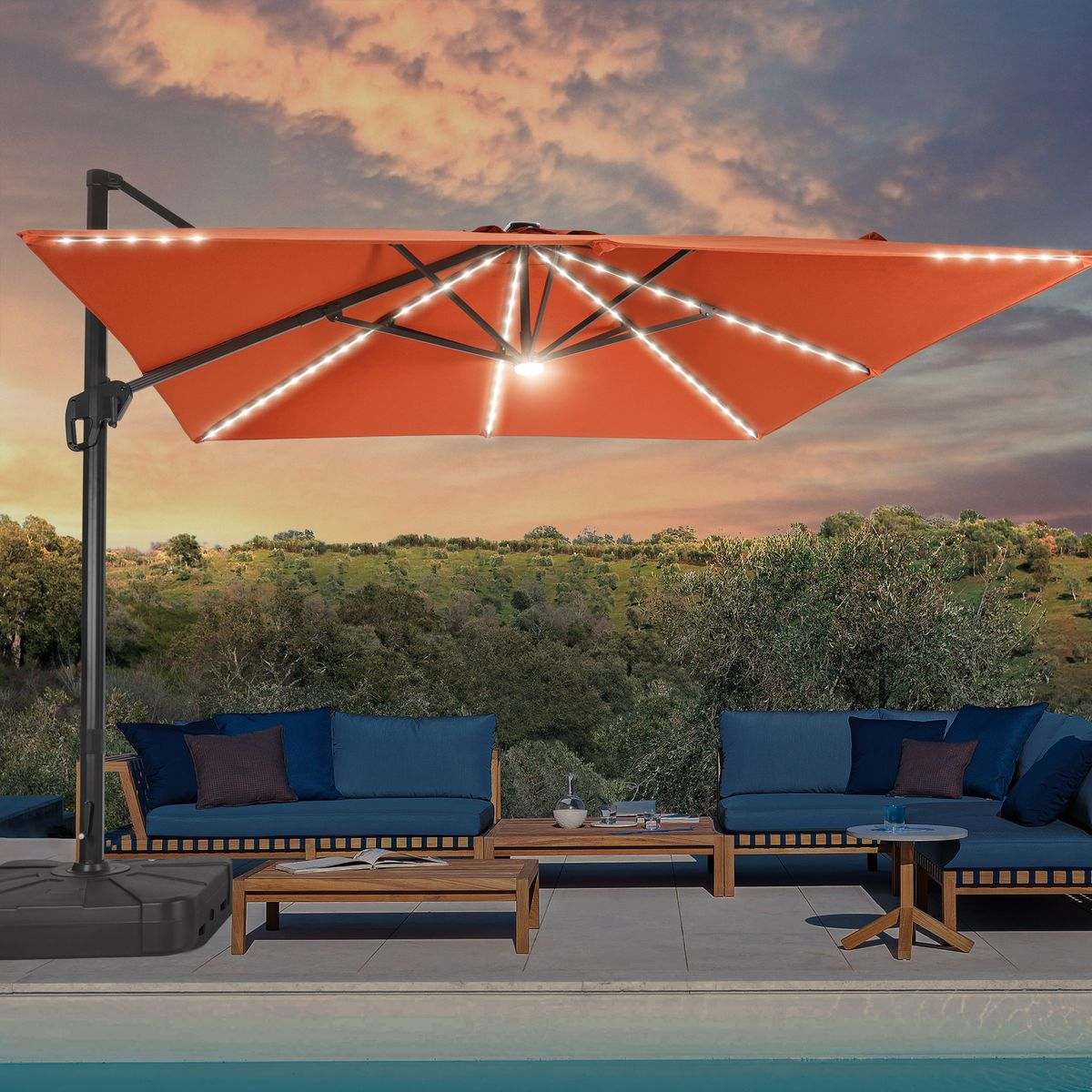 SONKUKI 10x10ft LED Cantilever Umbrella Pro.