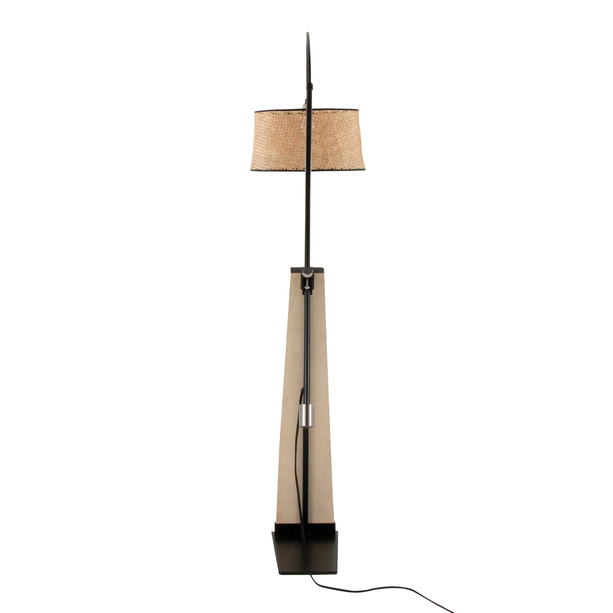 Robyn-salon Mid-Century Modern Floor Lamp in Natural Wood and Black Metal with Natural Rattan Shade by LumiSource - Sonkuki