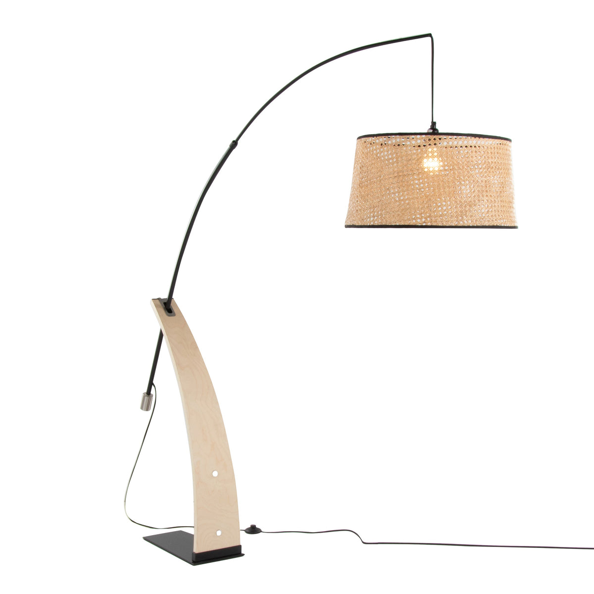 Robyn-salon Mid-Century Modern Floor Lamp in Natural Wood and Black Metal with Natural Rattan Shade by LumiSource - Sonkuki